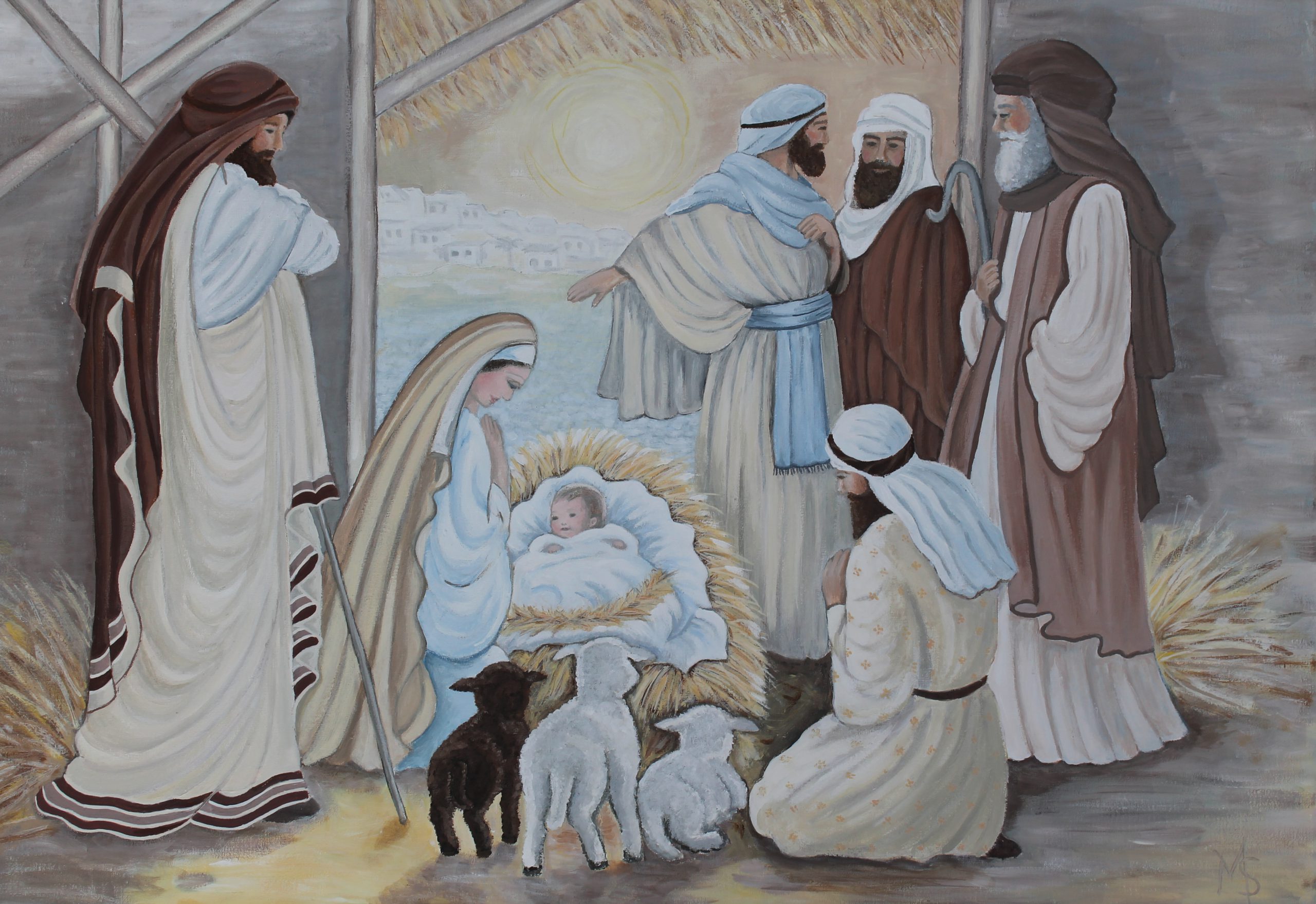 'Jezus is geboren!', op doek, 60 x 80 cm, zomer 2017, Marion
